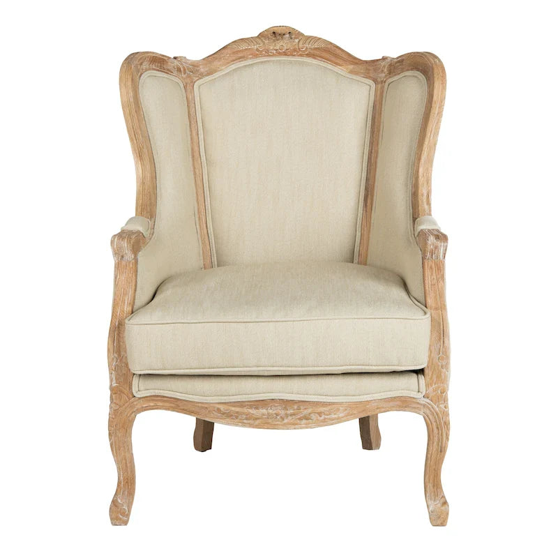 Fauteuil à oreilles Kali en chêne et lin naturel SAFAVIEH Couture - 34Lx34Px40H