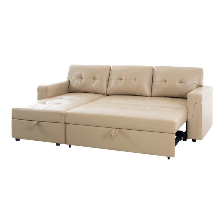 Canapé d'angle réversible convertible avec lit gigogne, méridienne avec rangement dissimulé et pieds durables