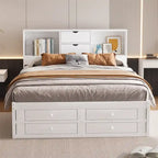 Lit plate-forme King Size avec tête de lit de rangement et 8 tiroirs