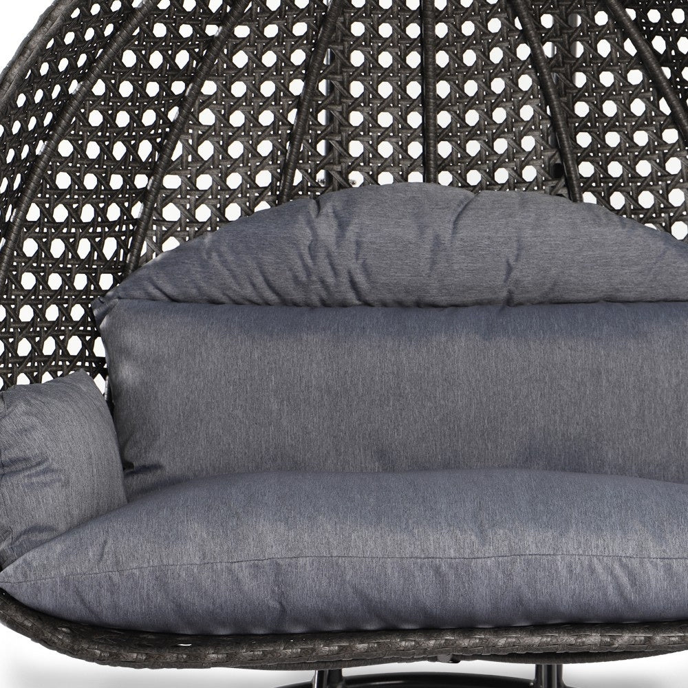 LeisureMod Fauteuil suspendu œuf 2 places avec support - Balançoire hamac de patio en rotin osier intérieur/extérieur avec coussins