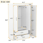 Armoire-penderie 3 portes avec miroir, étagères et 2 tiroirs