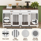 Meuble Niche Double pour Chiens en Bois avec 2 Tiroirs et Séparateur