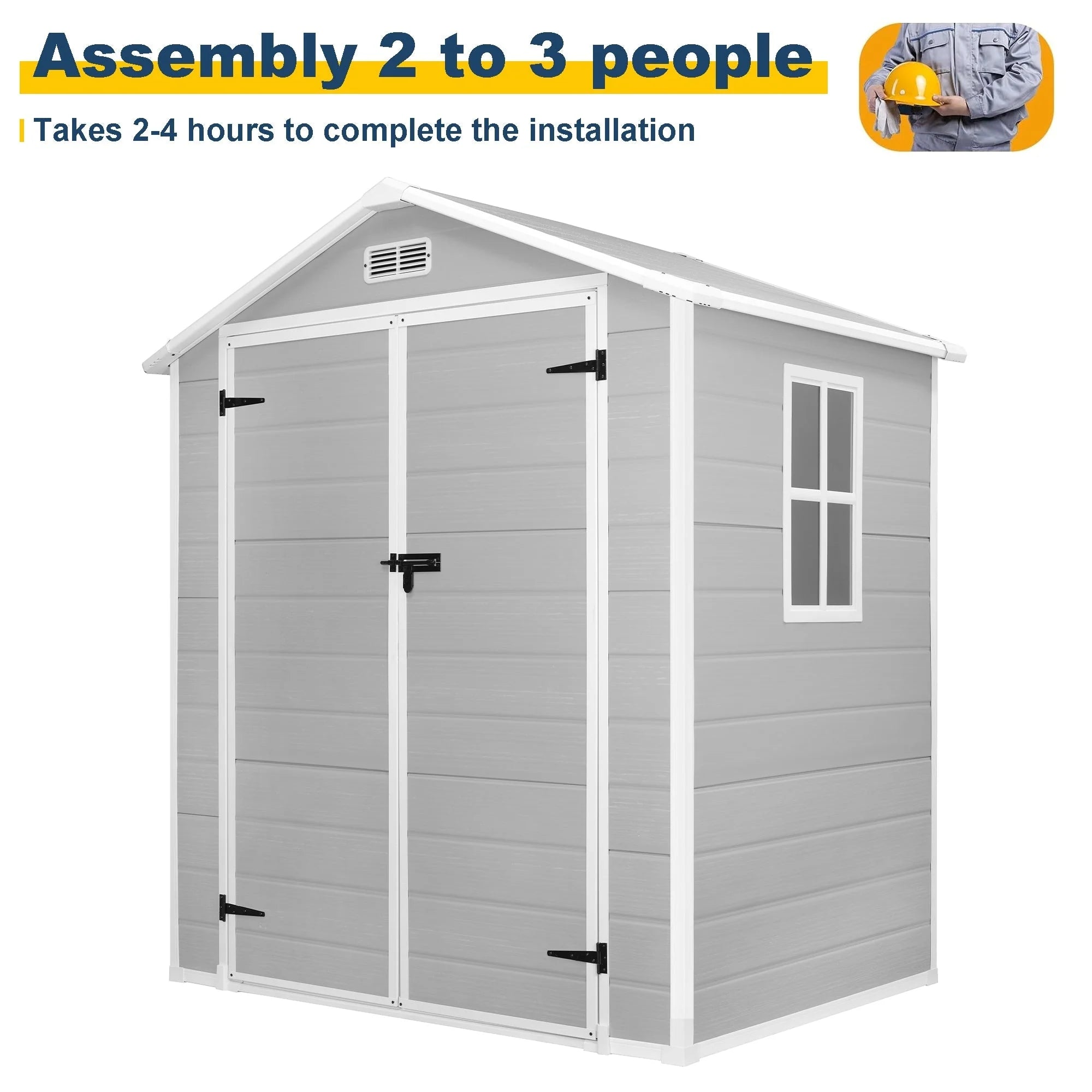 Abri de jardin en résine toutes saisons avec plancher de 1,8 m x 1,2 m / 1,8 m x 2,4 m / 2,4 m x 1,8 m / 2,4 m x 3 m, abri à outils Spire