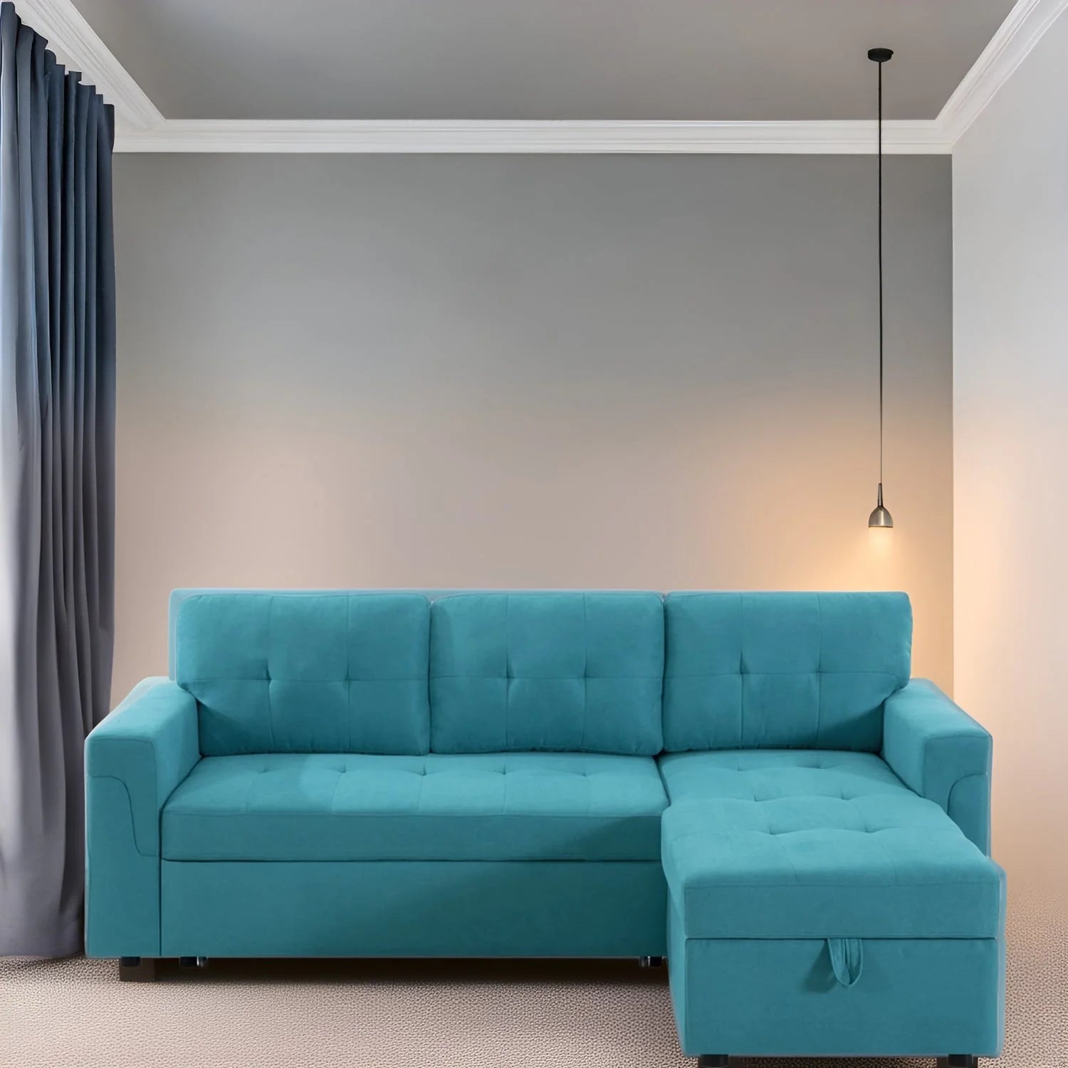 Canapé d'angle réversible convertible avec lit gigogne, méridienne avec rangement dissimulé et pieds durables