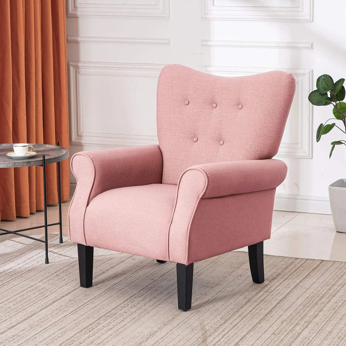 Fauteuil d'appoint moderne Erommy, fauteuil à dossier haut, canapé individuel en tissu capitonné avec pieds en bois pour salon