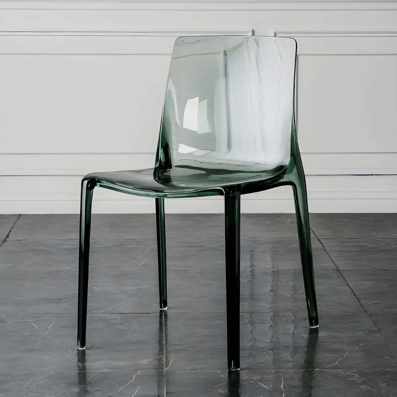 Chaise de salle à manger en acrylique ambré sans accoudoirs à dossier bas