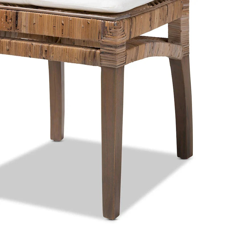 Chaise de salle à manger Laluna en rotin/acajou bohème moderne avec coussin