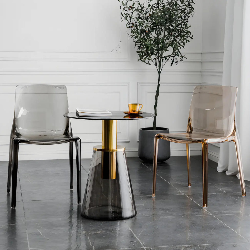 Chaise de salle à manger en acrylique ambré sans accoudoirs à dossier bas