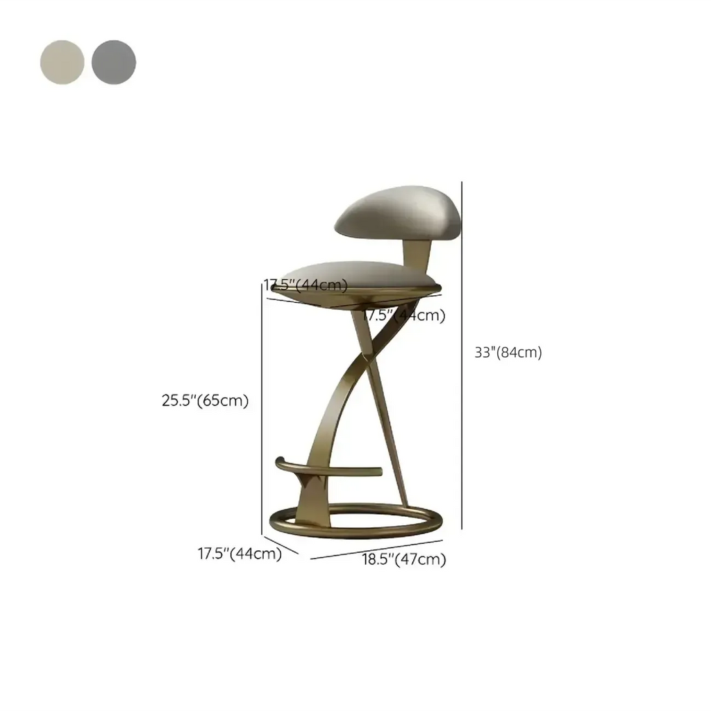 Tabouret de bar en cuir beige épuré avec cadre en métal doré luxueux