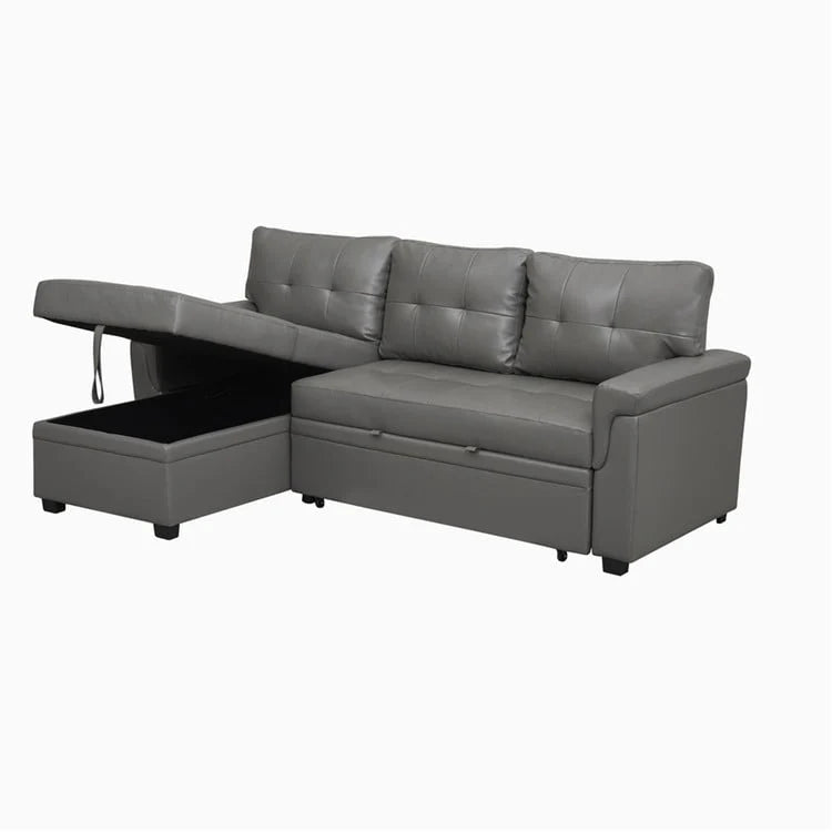 Canapé d'angle réversible convertible avec lit gigogne, méridienne avec rangement dissimulé et pieds durables