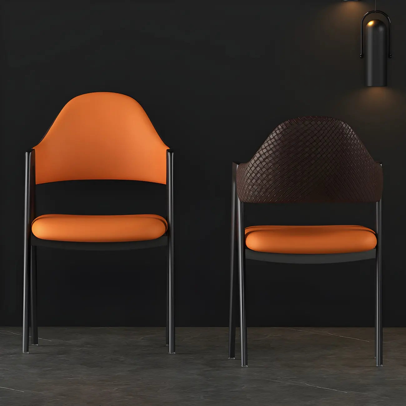Chaise de salle à manger en cuir moderne avec dossier incurvé et ouvert
