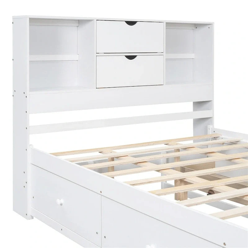Lit plate-forme King Size avec tête de lit de rangement et 8 tiroirs