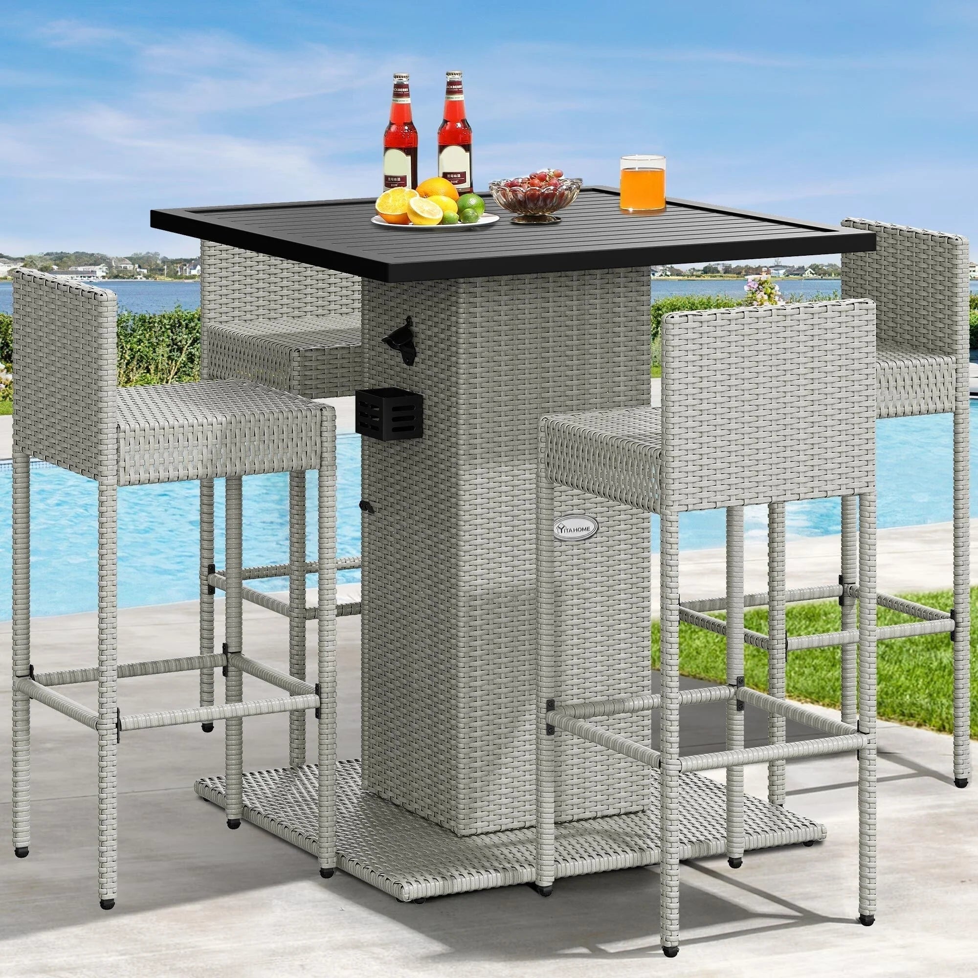 Ensemble de bar en osier d'extérieur Moasis 5 pièces - 5 PCS