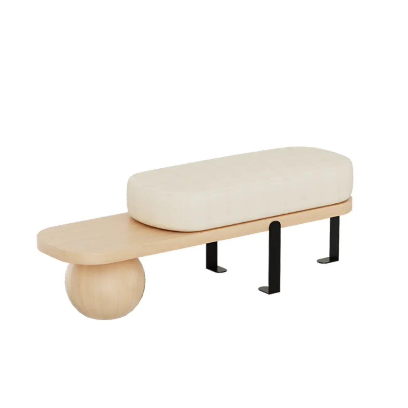 Banc court moderne en bois beige rembourré