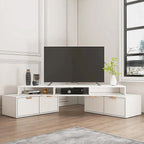 Meuble TV d'angle moderne blanc avec 2 tiroirs et étagère ouverte