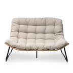 Fauteuil Double Papasan avec Coussin, en Rotin PE Résistant aux Intempéries et Cadre en Métal pour Intérieur et Extérieur