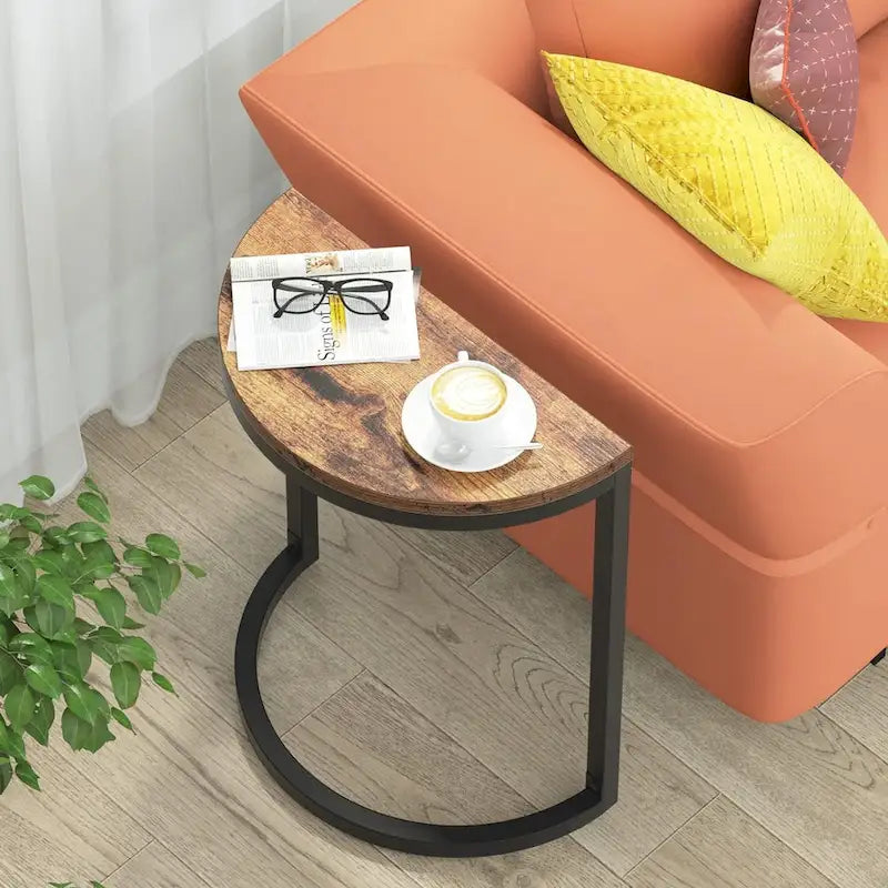 Table d'appoint demi-ronde, table d'appoint étroite en C mince avec cadre en métal