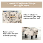 Fauteuil crapaud classique avec revêtement en tissu doux en polyester, repose-pieds inclus