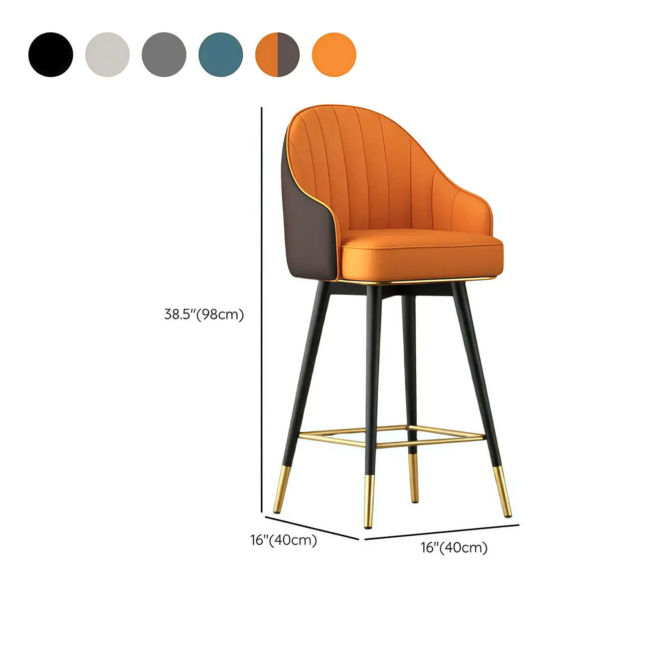 Tabouret de bar pivotant en cuir Art Déco avec assise baquet rembourrée