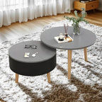 Table basse ronde en bois noir et blanc moderne avec rangement