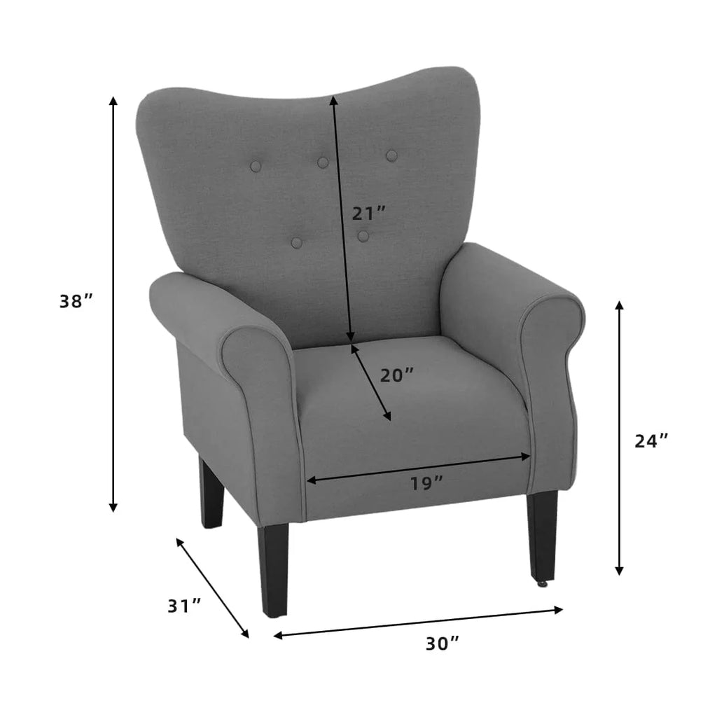 Fauteuil d'appoint moderne Erommy, fauteuil à dossier haut, canapé individuel en tissu capitonné avec pieds en bois pour salon