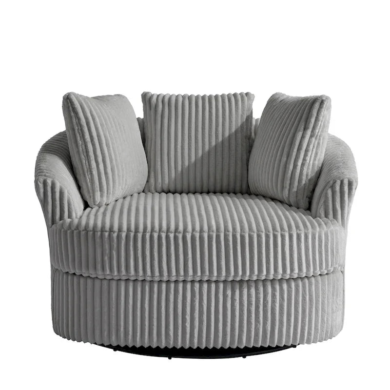 Lot de 2 fauteuils pivotants ronds surdimensionnés en velours côtelé moelleux de 43 po avec oreillers