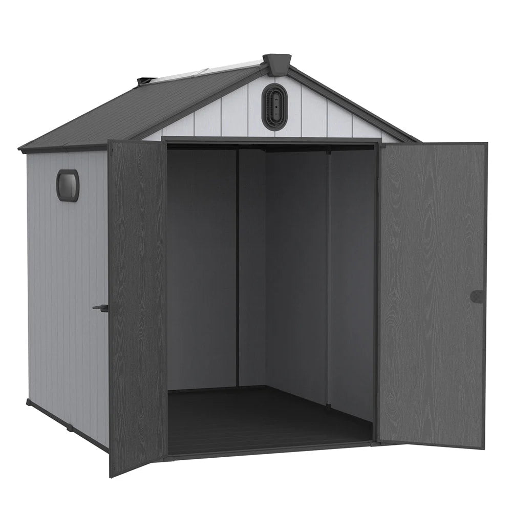 Abri de jardin en résine toutes saisons avec plancher de 1,8 m x 1,2 m / 1,8 m x 2,4 m / 2,4 m x 1,8 m / 2,4 m x 3 m, abri à outils Spire