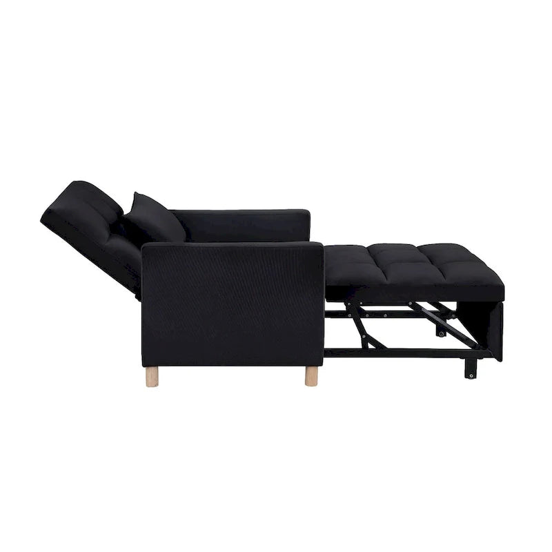 Chaise longue convertible 3-en-1 en lit, noir