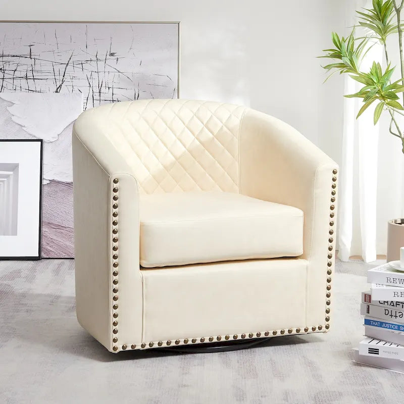 Fauteuil pivotant rond en similicuir capitonné KINWELL, 73,6 cm de large