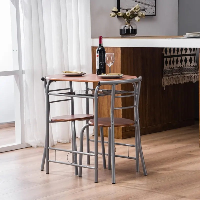 Ensemble table de bar et tabourets 3 pièces gris argenté/brun clair