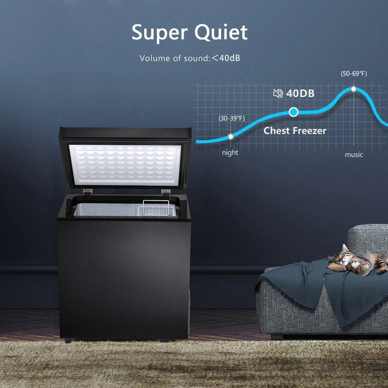 Congélateur coffre de 51 litres avec panier amovible, drain de fond, thermostat à 7 niveaux, design autonome pour la maison et l'appartement