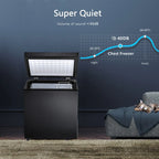 Congélateur coffre de 51 litres avec panier amovible, drain de fond, thermostat à 7 niveaux, design autonome pour la maison et l'appartement
