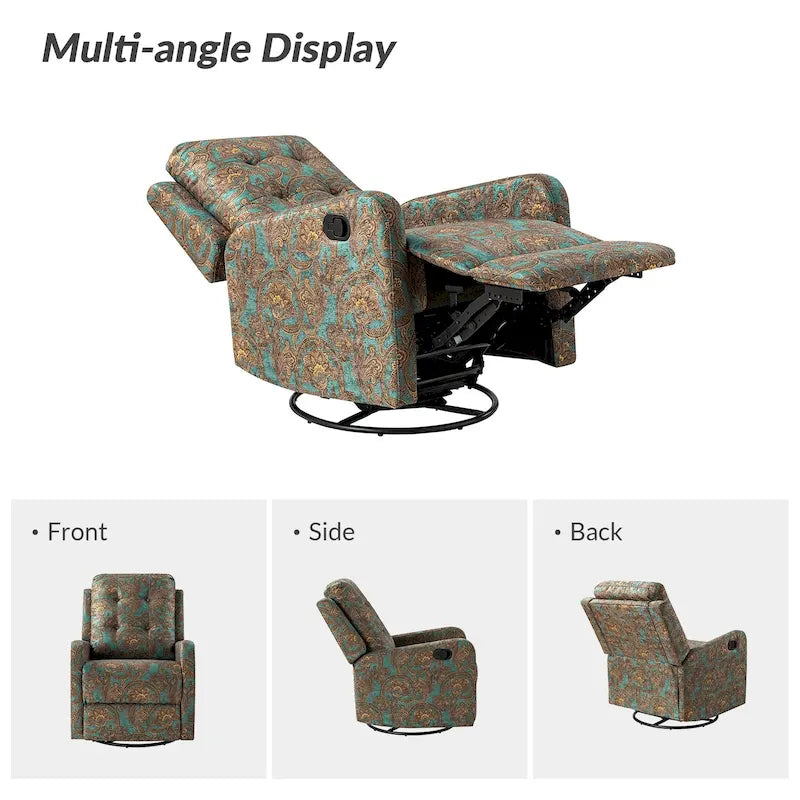 Fauteuil inclinable pivotant manuel Arlette contemporain à fleurs avec dossier capitonné