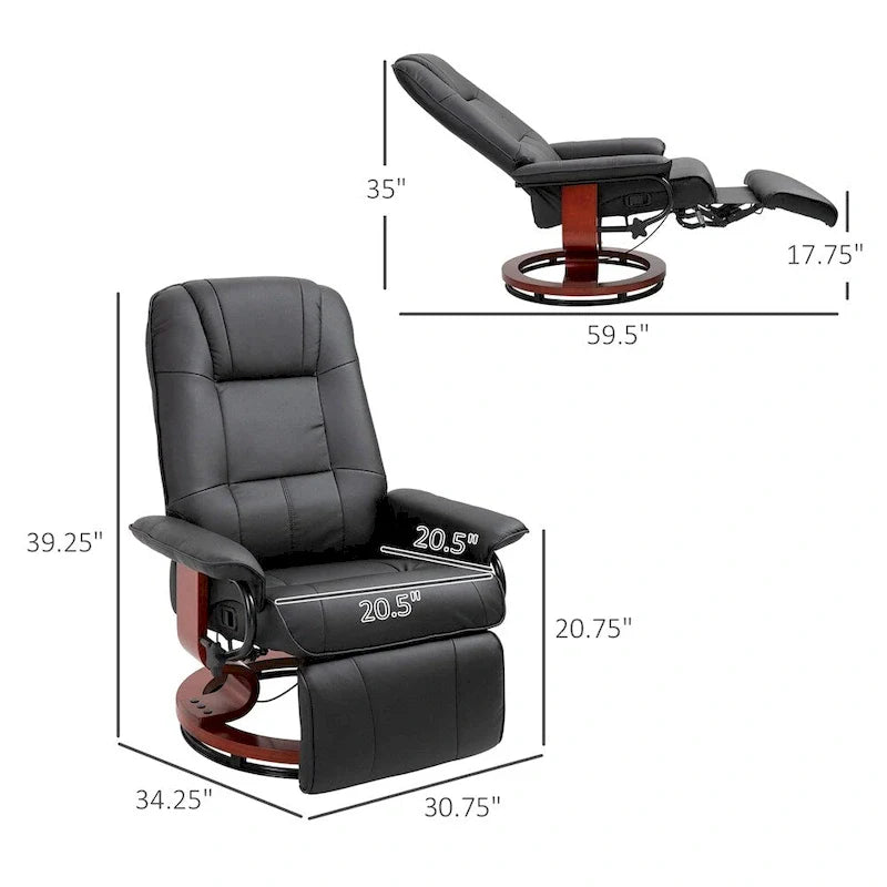 Fauteuil de relaxation pivotant en cuir réglable avec repose-pieds et accoudoirs