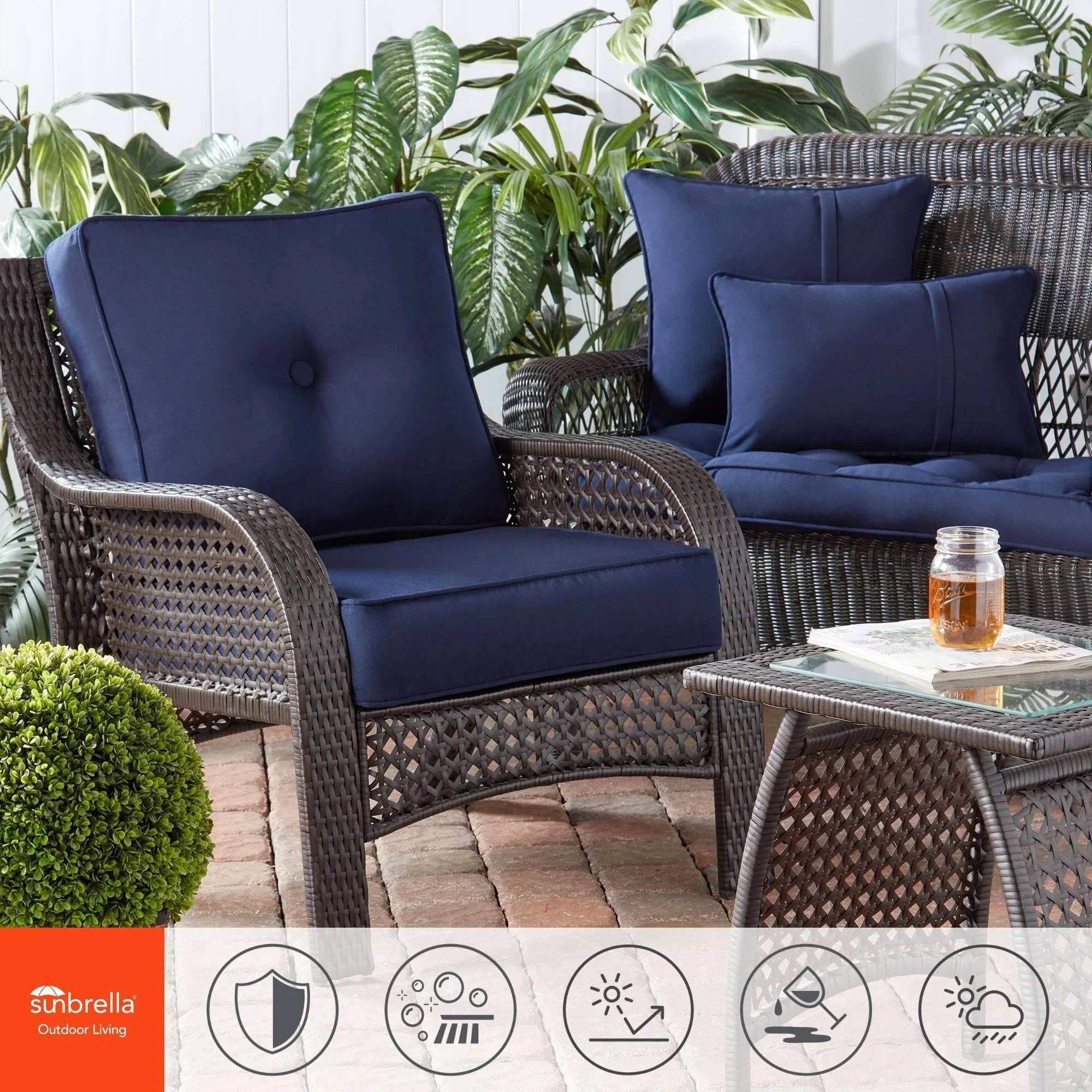 Ensemble de 2 coussins d'extérieur Sunbrella haut de gamme à assise profonde
