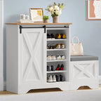 Meuble à chaussures de ferme avec porte coulissante, banc à chaussures, armoire de rangement à 5 niveaux avec étagères réglables pour 20 paires
