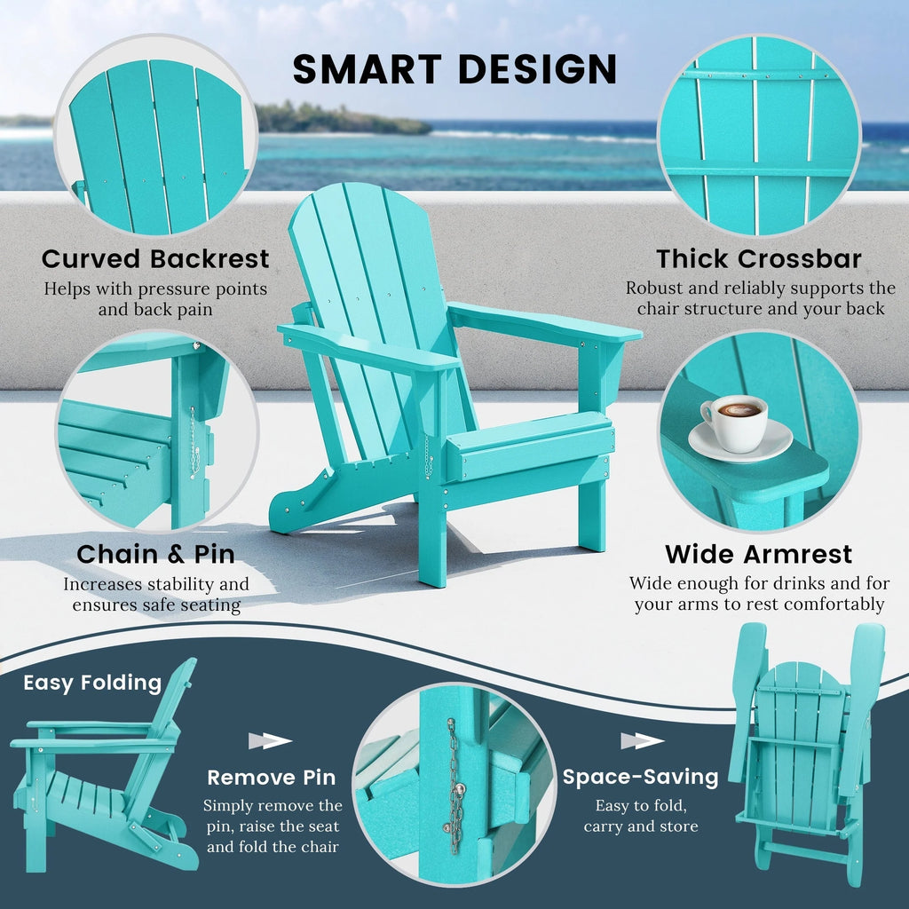 Chaise Adirondack pliante de patio d'extérieur tout temps résistante à la décoloration Polytrends Laguna