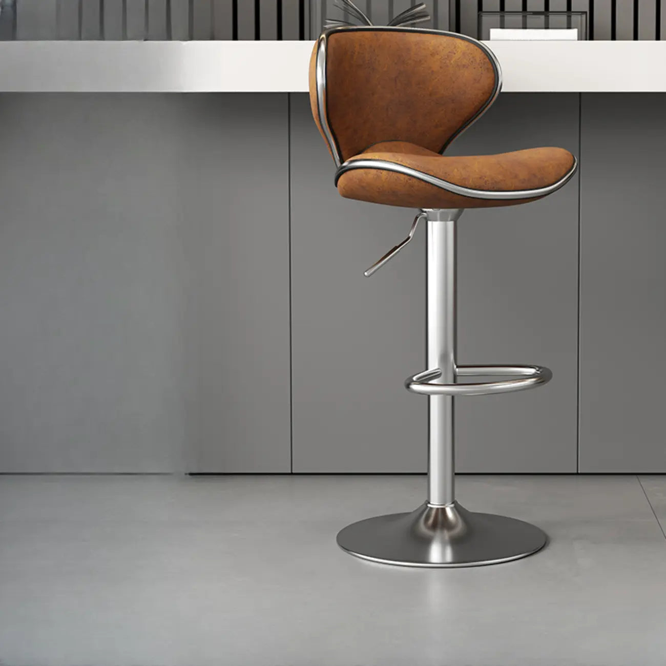 Tabouret de bar réglable pivotant en cuir rembourré