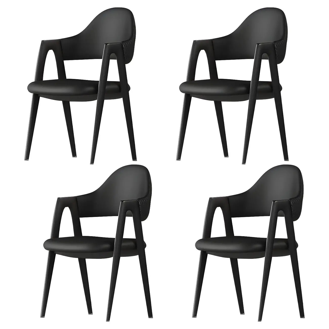Chaise de salle à manger en cuir moderne avec dossier incurvé et ouvert