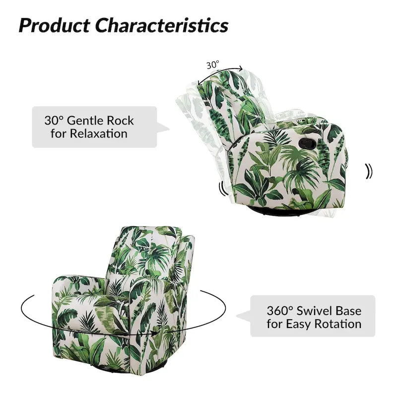 Fauteuil inclinable pivotant manuel Arlette contemporain à fleurs avec dossier capitonné