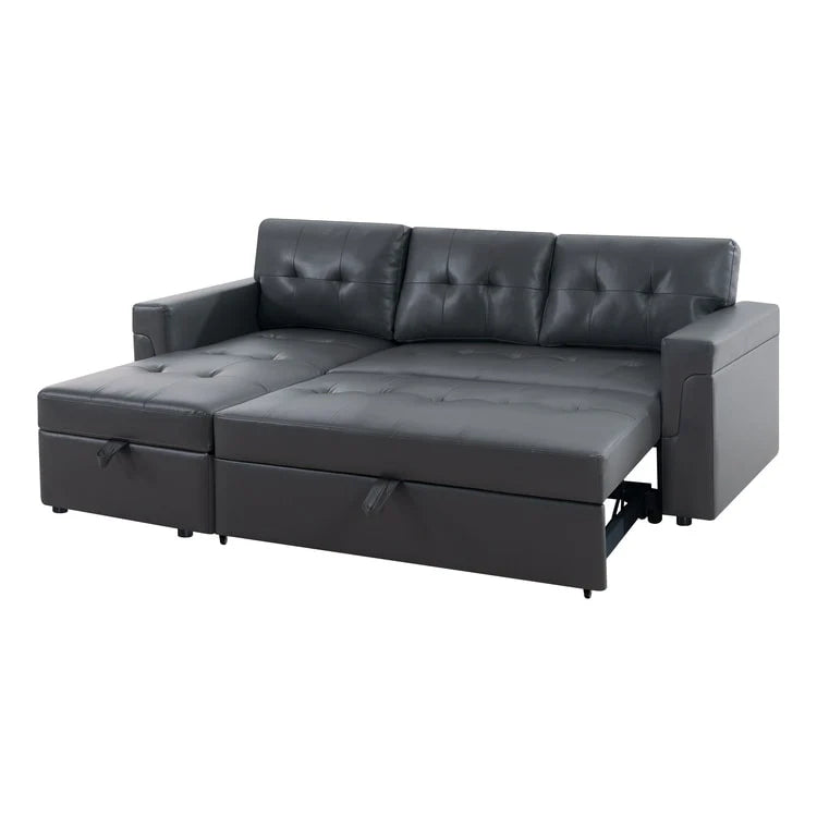 Canapé d'angle réversible convertible avec lit gigogne, méridienne avec rangement dissimulé et pieds durables