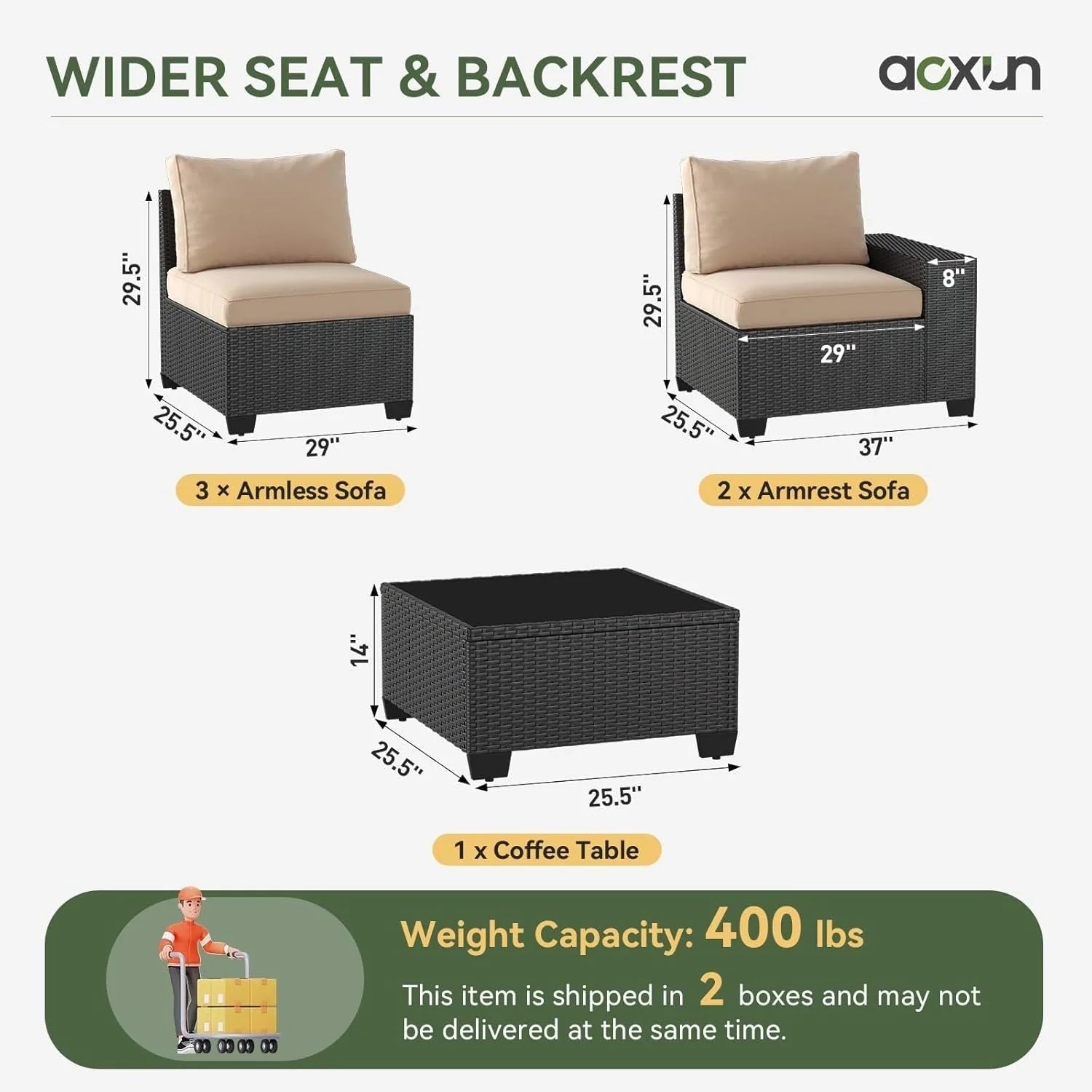 Ensembles de meubles de patio extérieurs avec coussin épais de 10 cm