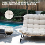 Fauteuil Double Papasan avec Coussin, en Rotin PE Résistant aux Intempéries et Cadre en Métal pour Intérieur et Extérieur