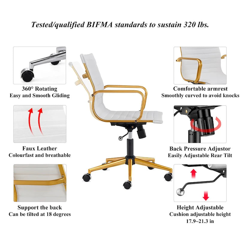 LUXMOD Chaise de Bureau à Domicile Côtelée Fauteuil de Bureau