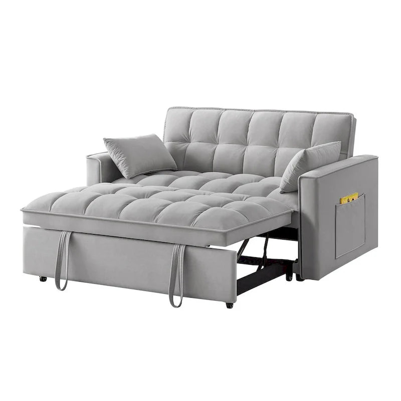 Canapé convertible 4 en 1 avec accoudoirs et poches de rangement, canapé-lit escamotable capitonné multifonction avec dossier réglable