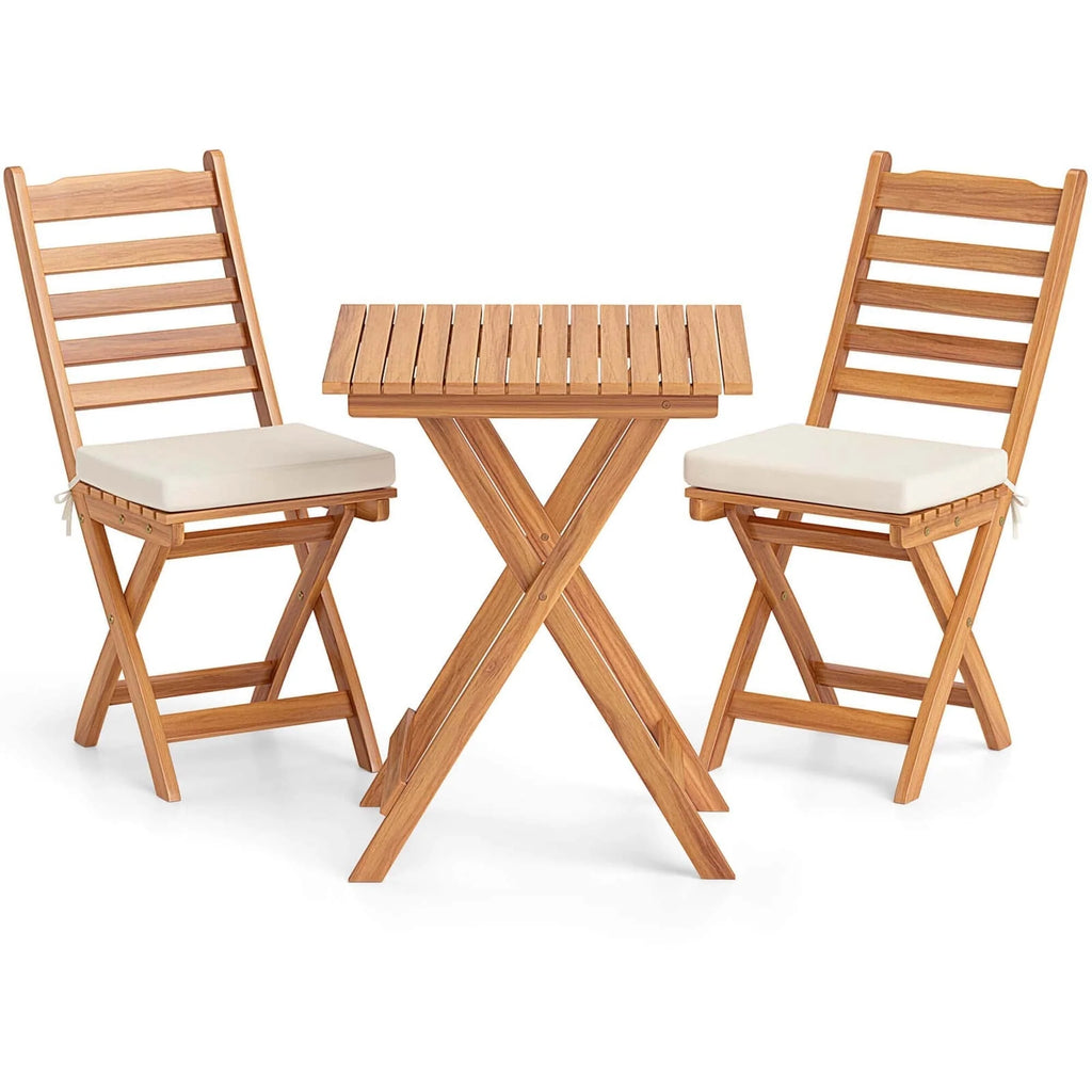 Ensemble de bistrot pliant 3 pièces Patiojoy avec coussins d'assise amovibles - Voir les détails