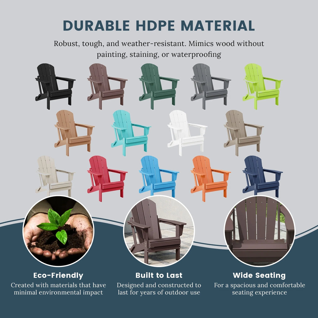 Chaise Adirondack pliante de patio d'extérieur tout temps résistante à la décoloration Polytrends Laguna