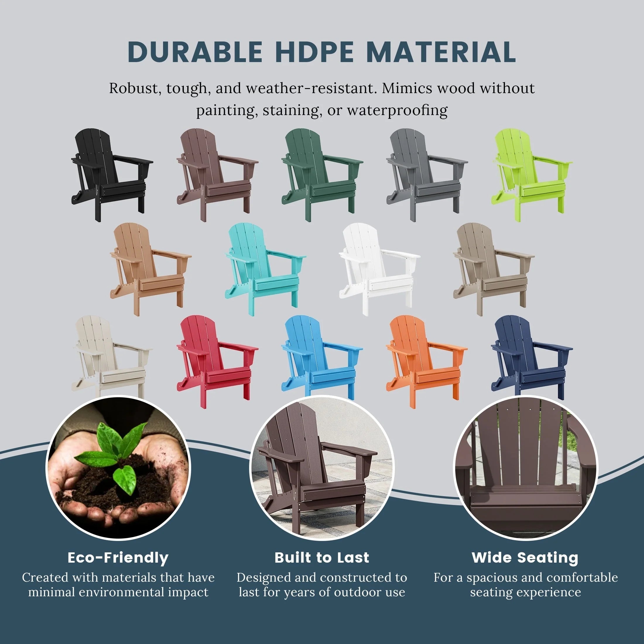 Chaise Adirondack pliante de patio d'extérieur tout temps résistante à la décoloration Polytrends Laguna