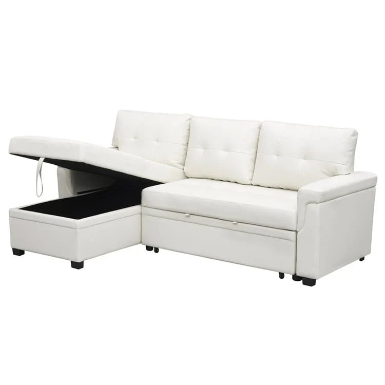 Canapé d'angle réversible convertible avec lit gigogne, méridienne avec rangement dissimulé et pieds durables