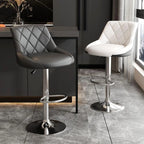 Tabouret de bar pivotant, capitonné en losanges, réglable, cuir PU noir et rouge